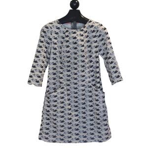 Boden Corduroy Swan Dress 3/4 Sleeve Tunic Size 10 Pockets Crew Neck Cotton